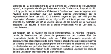 Esta es la carta que recibirán los amnistiados fiscales